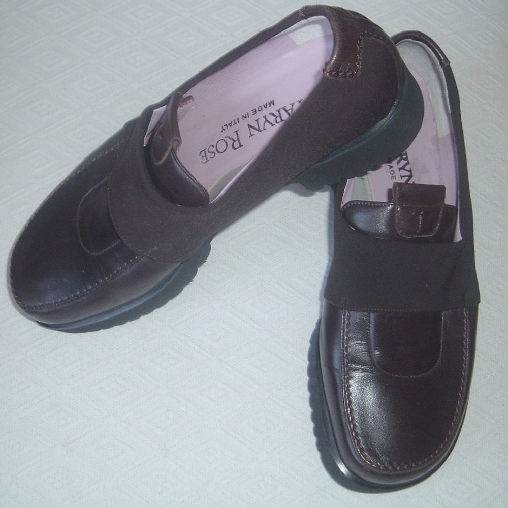 TARYN ROSE ITALY SHOES LEATHER LOAFERS brown flats lug sole  35.5